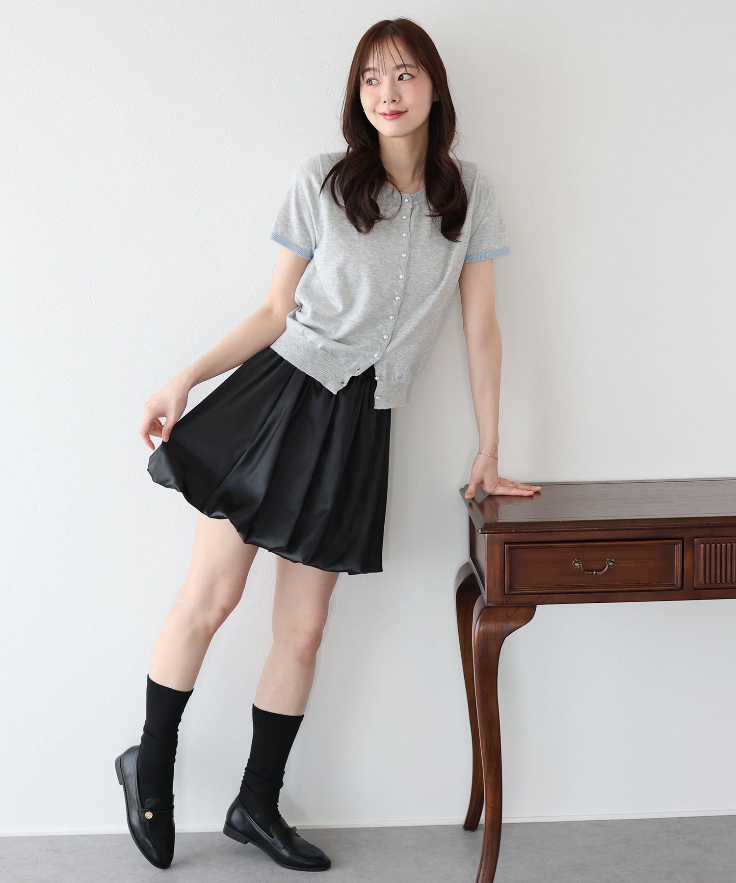 <JP> 蝴蝶結刺繡珍珠鈕 cardigan * 3色入 <預購>