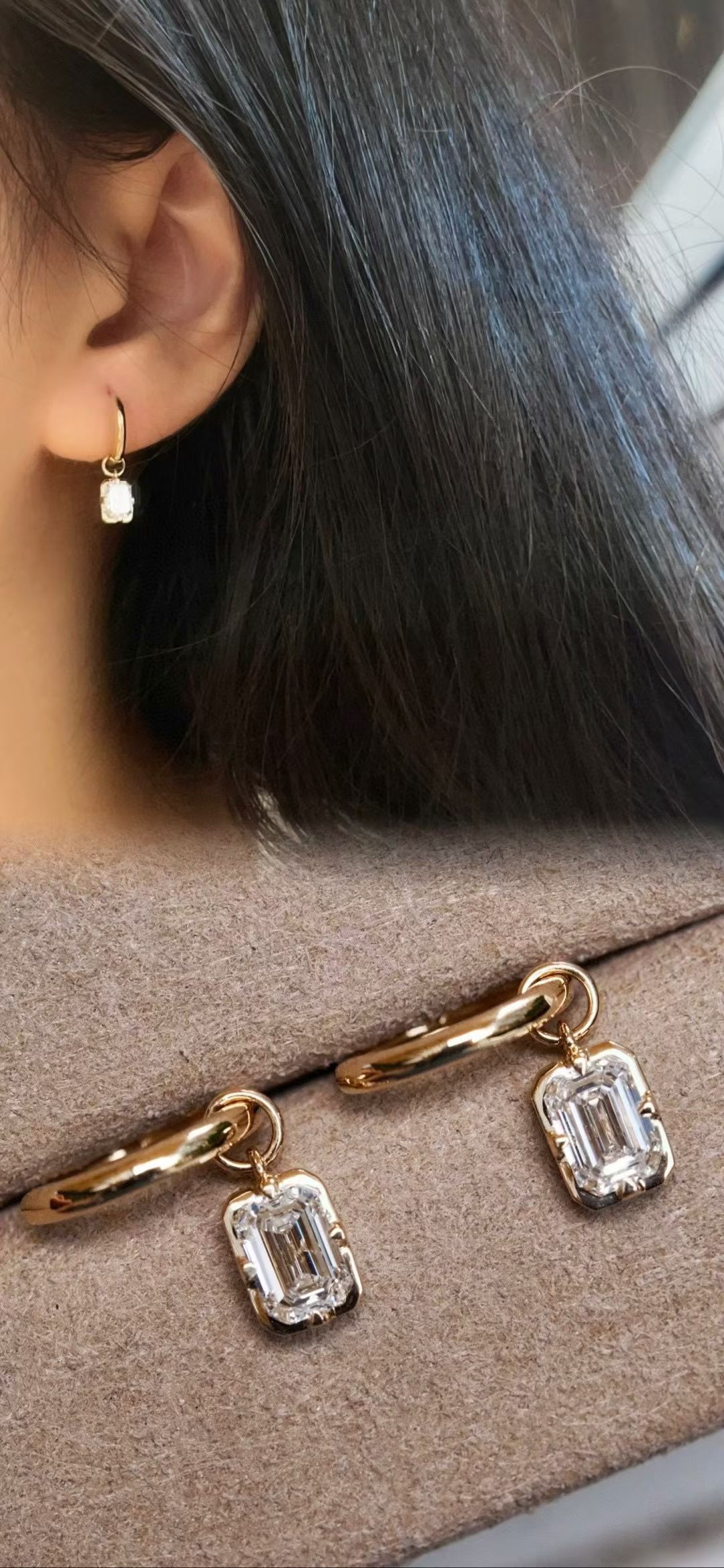 18K培育鑽石耳圈