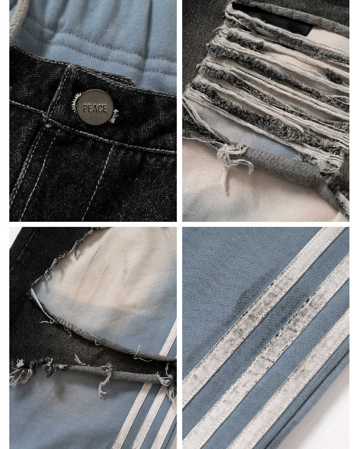 M022拼接牛仔撞色假兩件喇叭褲