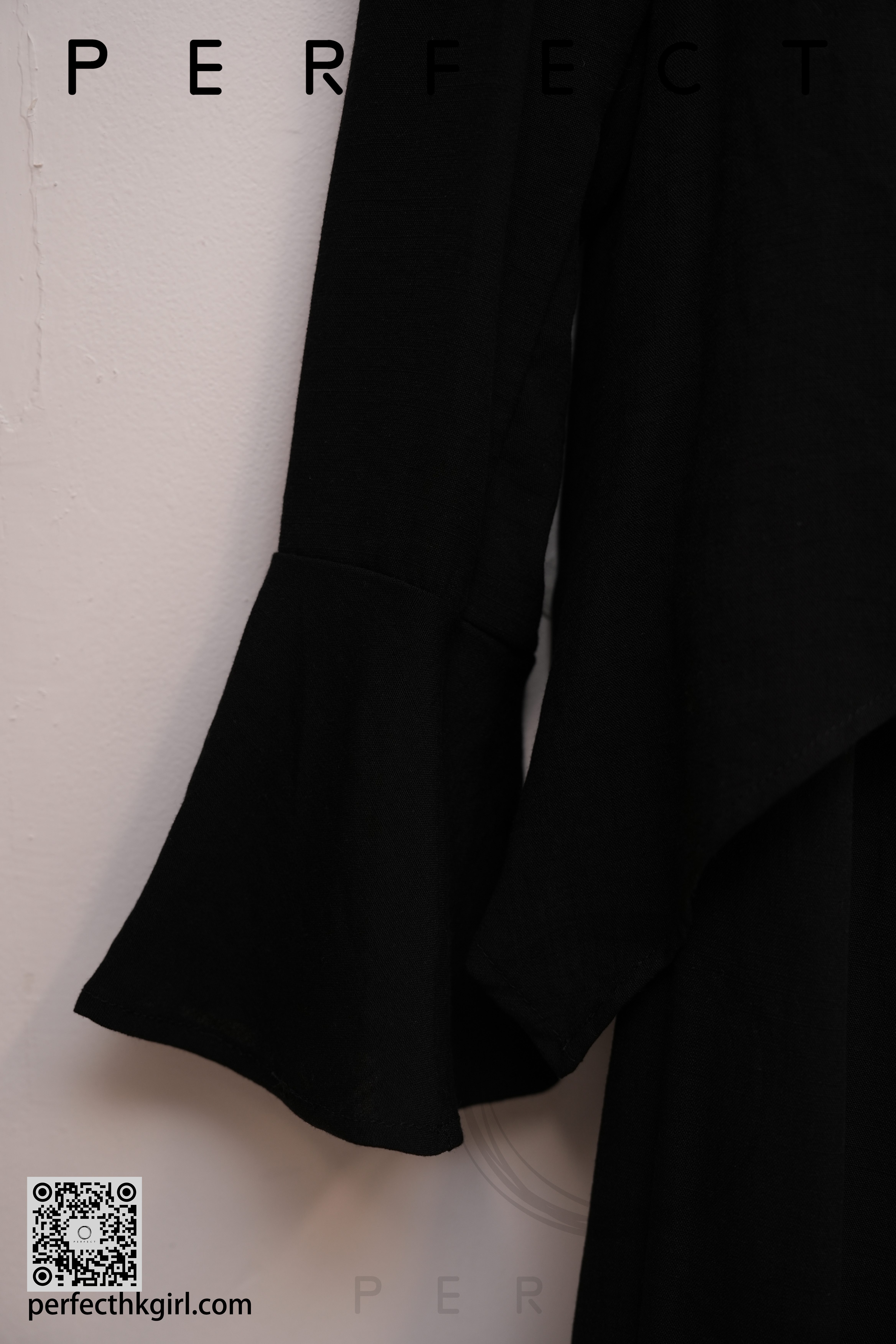 W0036_優雅V領RUFFLE上衣配套A字裙套裝（顯瘦黑色）