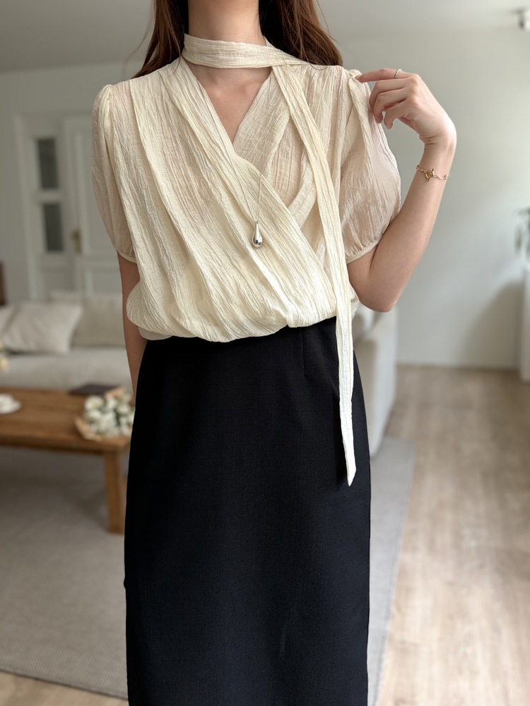 Louise Wrap Blouse with Tie (Cream)
