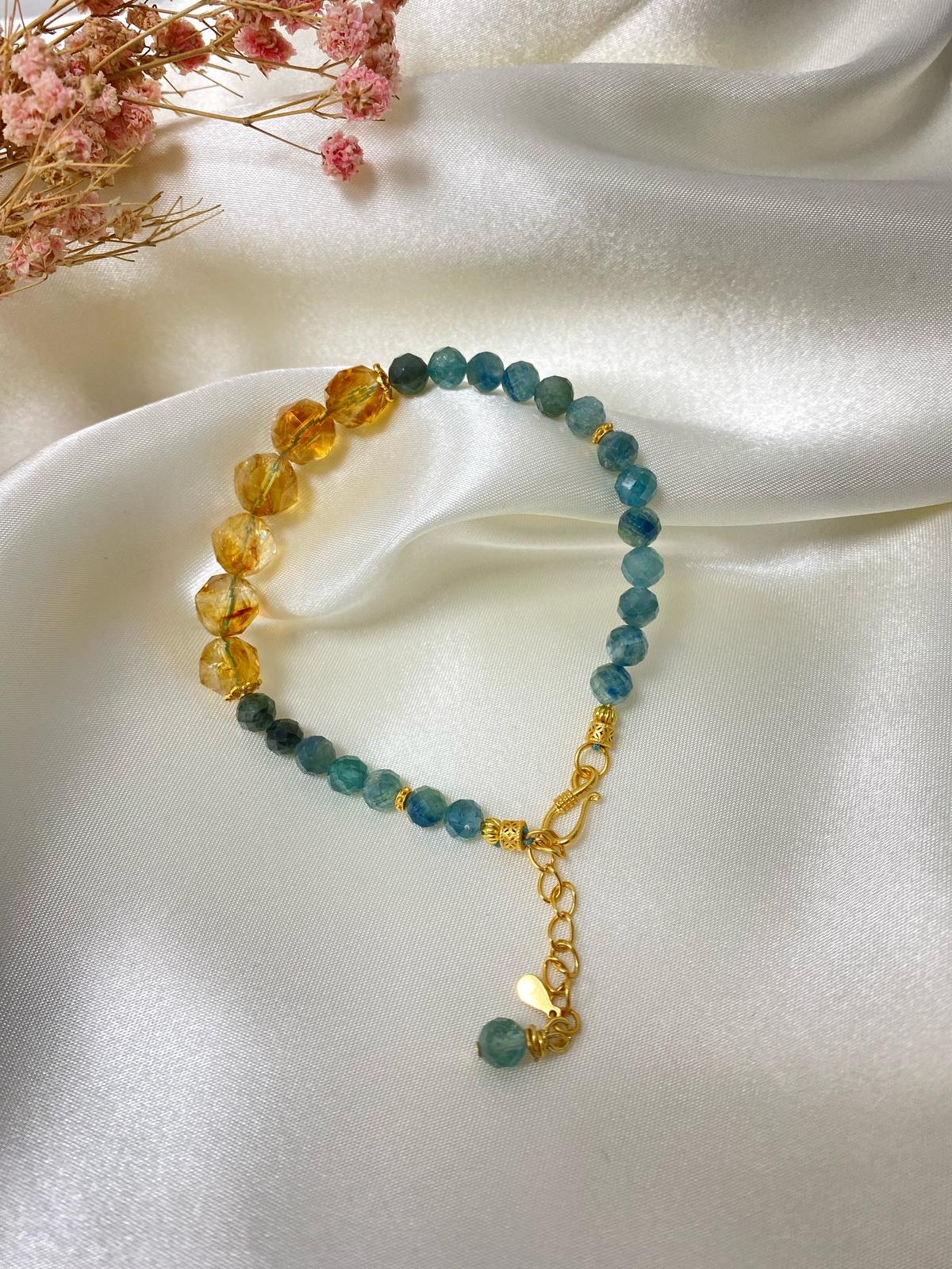 設計款黃水晶+藍晶石配s925銀