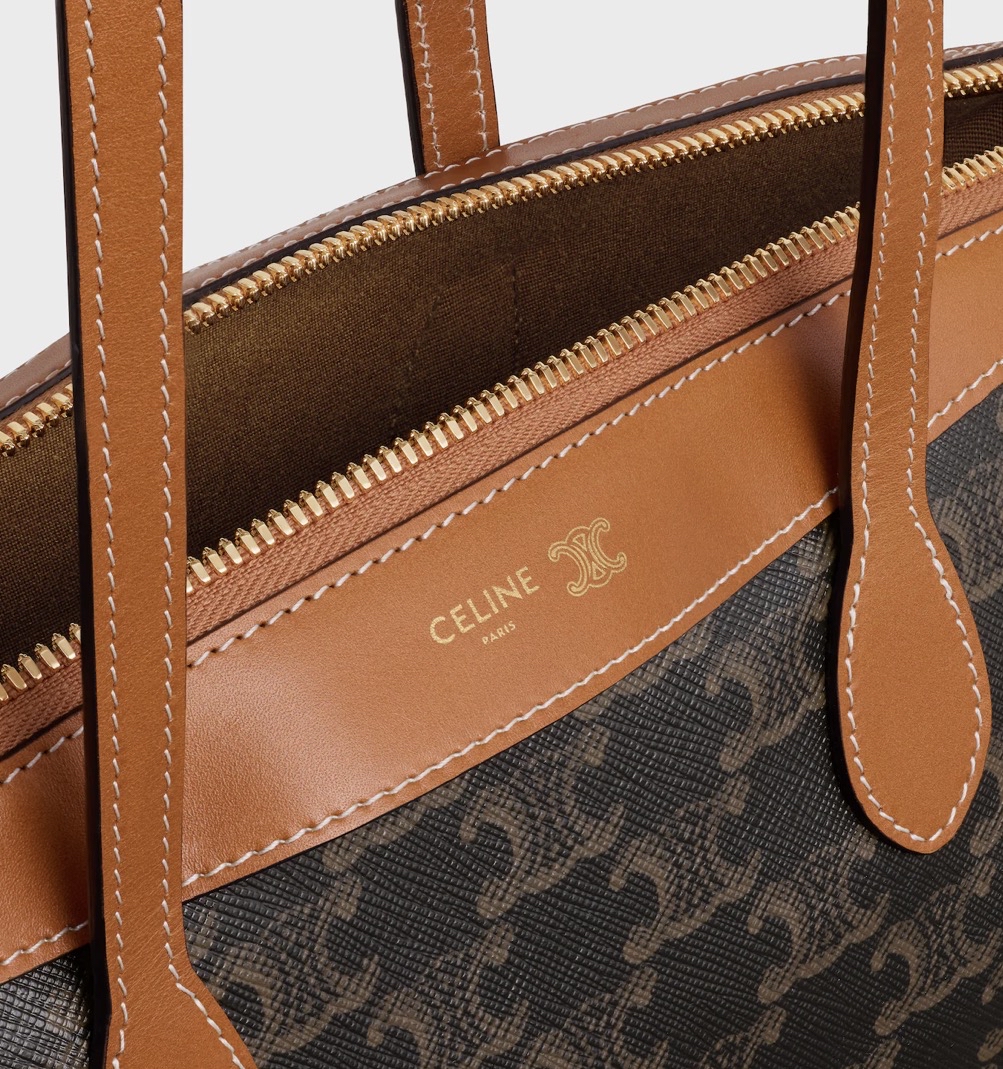 CELINE DUFFLE BAG IN TRIOMPHE CANVAS AND NATURAL CALFSKIN