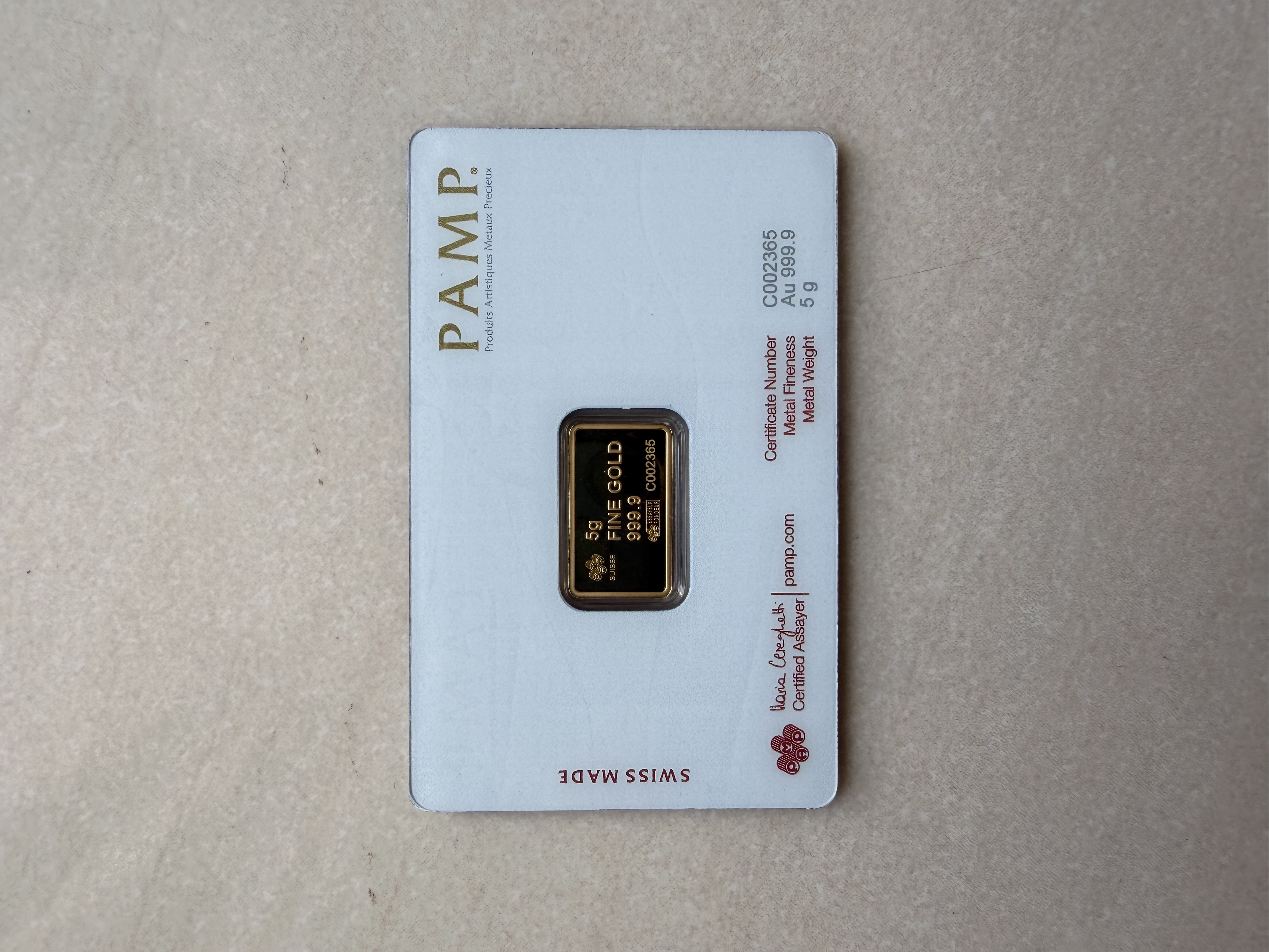 (SN2365) PAMP Liberty Bell 5g 🇨🇭Swiss Fine Gold Bar 999.9