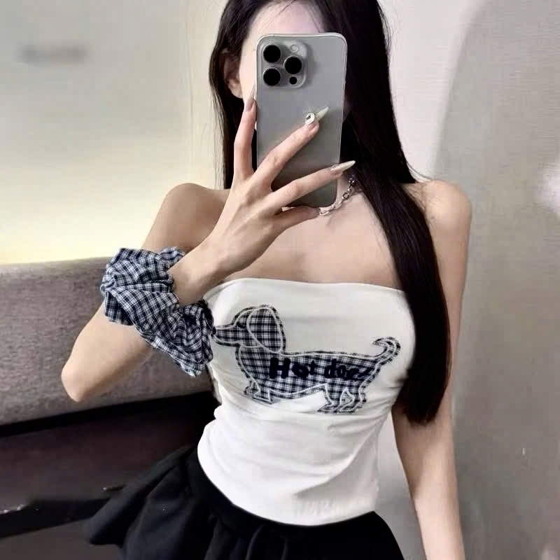 無肩帶上衣 狗狗圖案