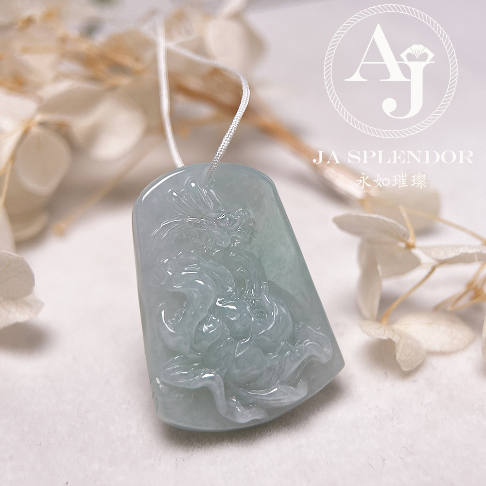 JN-30 天然翡翠A玉 冰糯牡丹蜻蜓花開富貴吊墜
