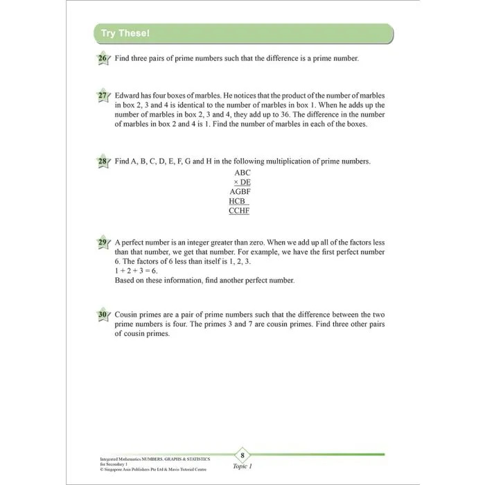 Secondary 1 Integrated Mathematics Numbers, Graphs & Statistics [G3 and IP]