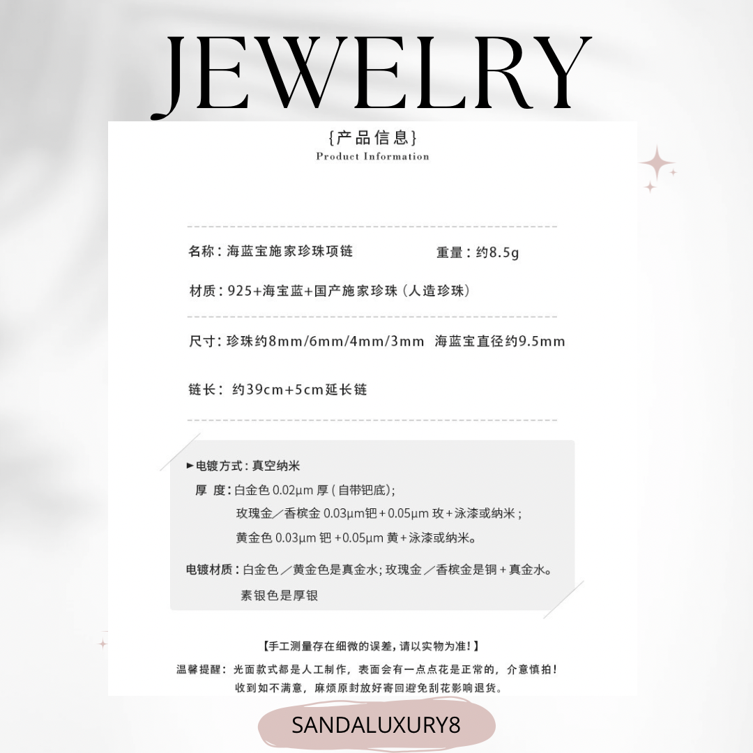 Elegant Pearl Necklace with Blue Stone Pendant for Women  - Jewelry Collection  - SANDALUXURY8 