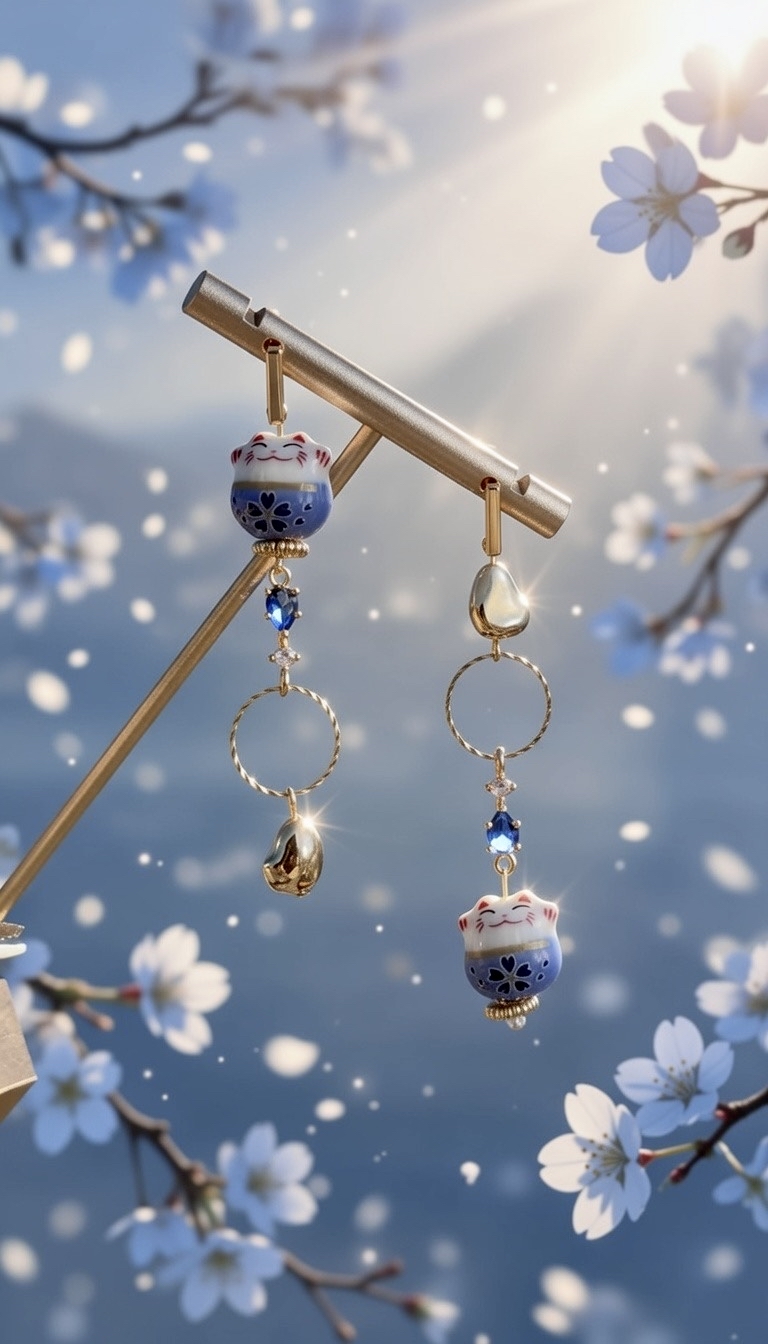 粉藍招財貓耳環💙安全