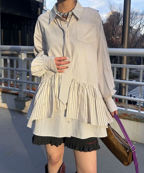 多層束腰襯衫裙【JT041】