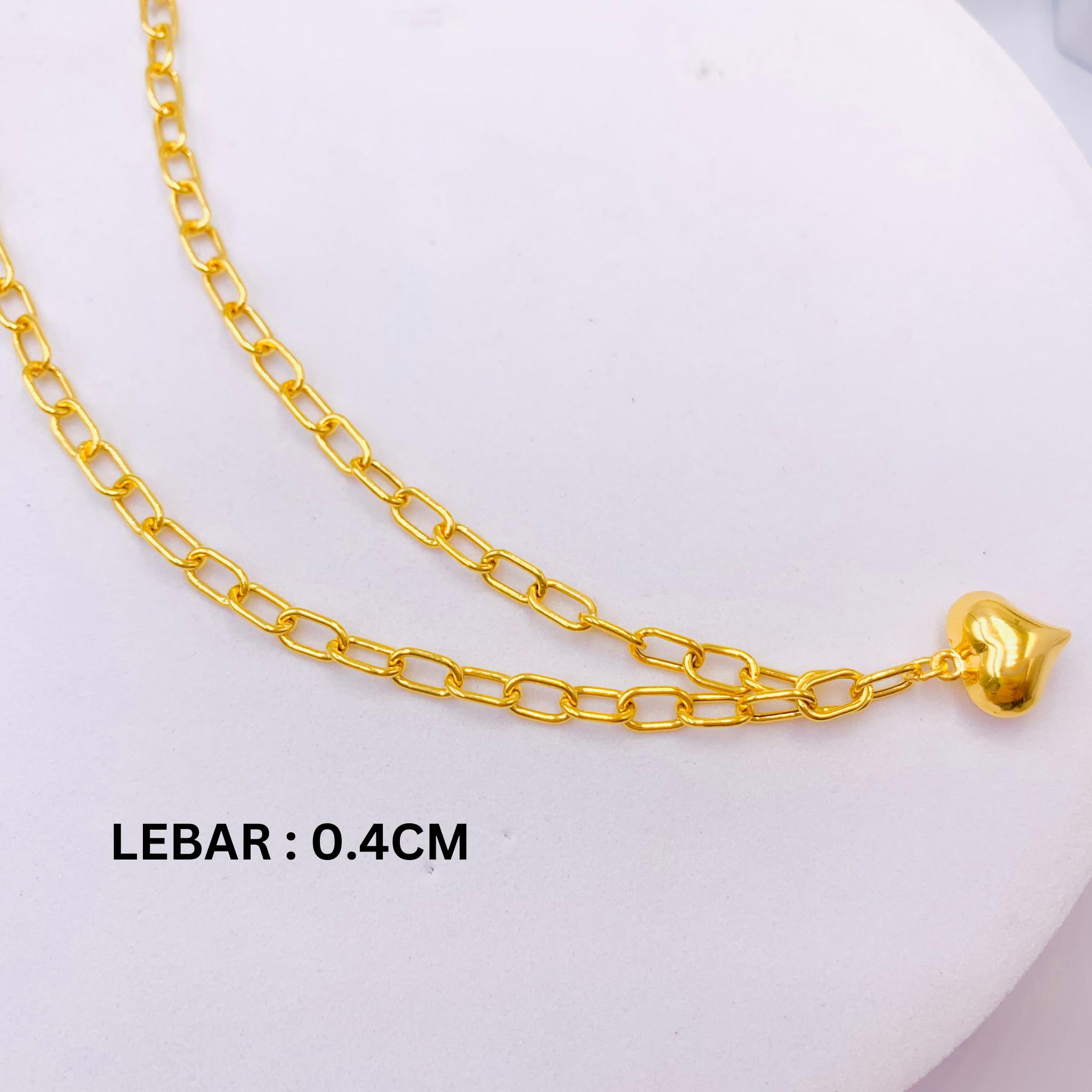 MYDORA Rantai Leher Paperclip Love | Emas 916/22K