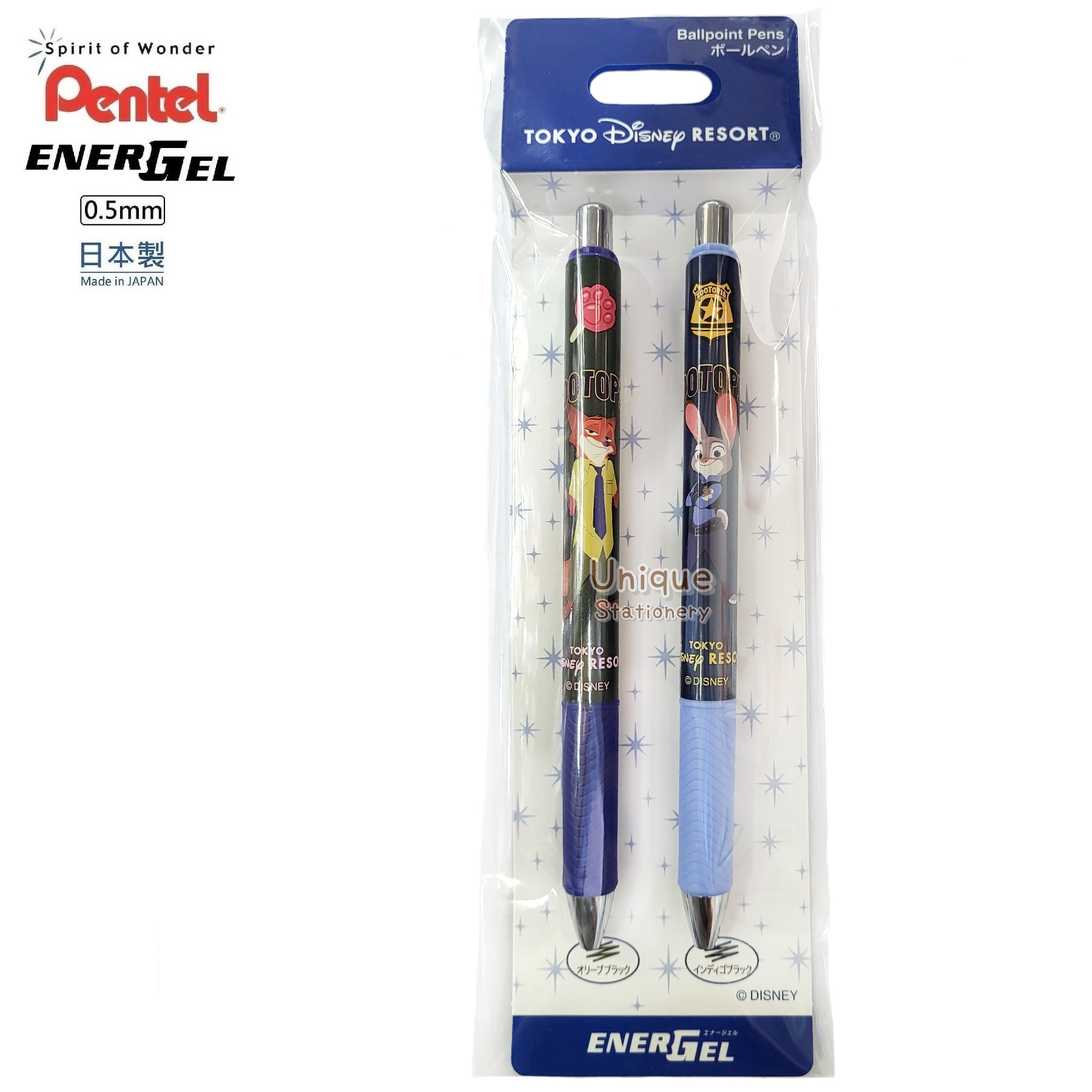 現貨｜【日本 Disney Store 限定】一套2枝 Zootopia 優獸大都會 日本製 Pentel EnerGel 0.5mm 啫喱筆 077836