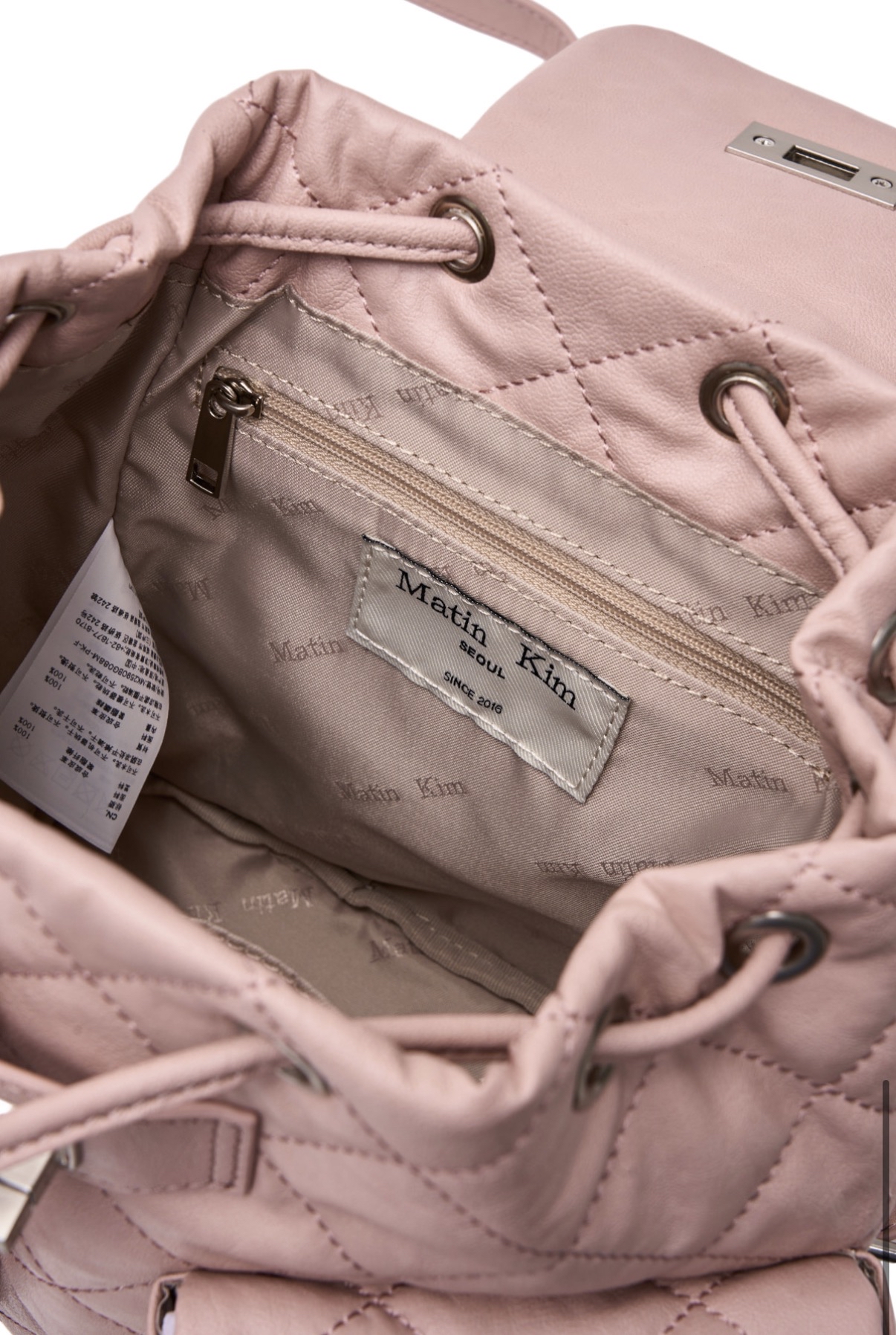 MATIN KIM 特價場 DOUBLE POCKET QUILTING MINI BACKPACK IN PINK