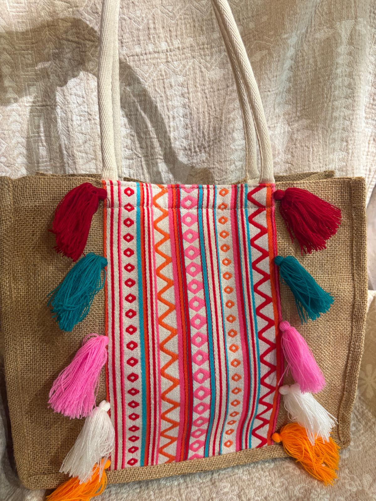 印度製造 - 棉麻配彩色刺繡布蘇蘇袋
