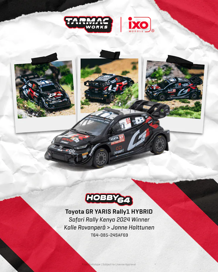 預訂 Pre Order - Tarmac Works  ( T64-085-24SAF69 ) Toyota GR YARIS Rally1 HYBRID Safari Rally Kenya 2024 Winner Kalle Rovanperä / Jonne Halttunen