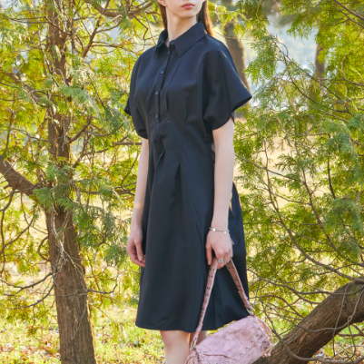 [KOLEAT] PINTUCK WAIST SHIRT DRESS SHORT SLEEVE (2色)