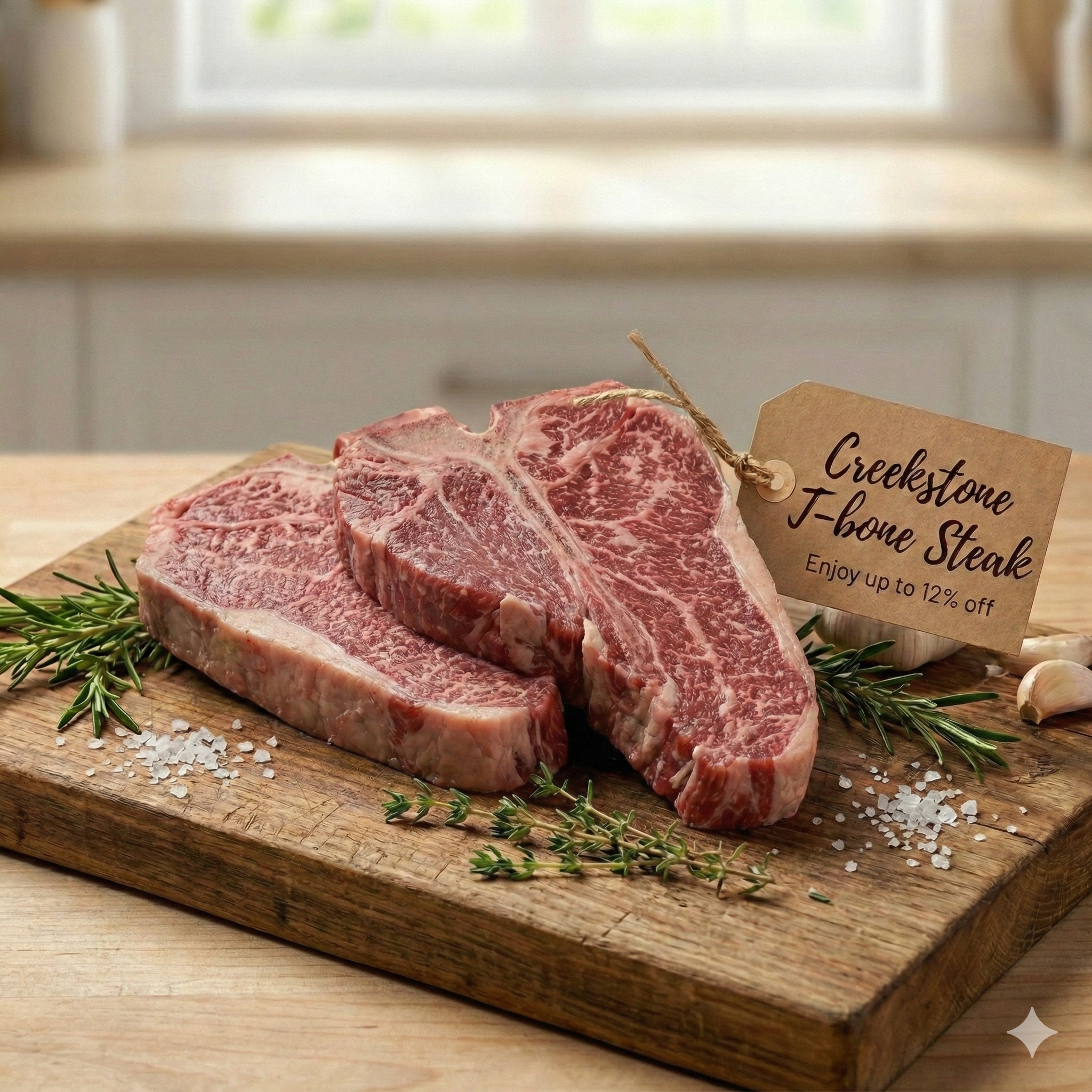 美國T骨扒 Creekstone Thin-Cut T-bone Steak (薄切2塊共約1.1lb / 498g) - 1碟