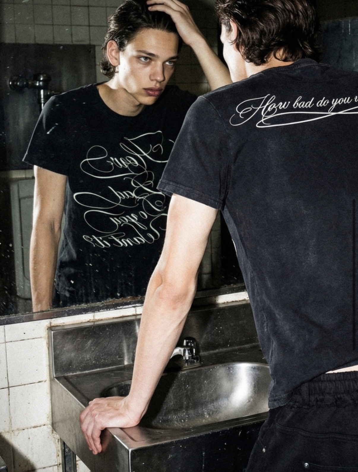 BADBLOOD [w-tee26-137] DO YOU WANT IT Script Short Sleeve T-Shirt - Black