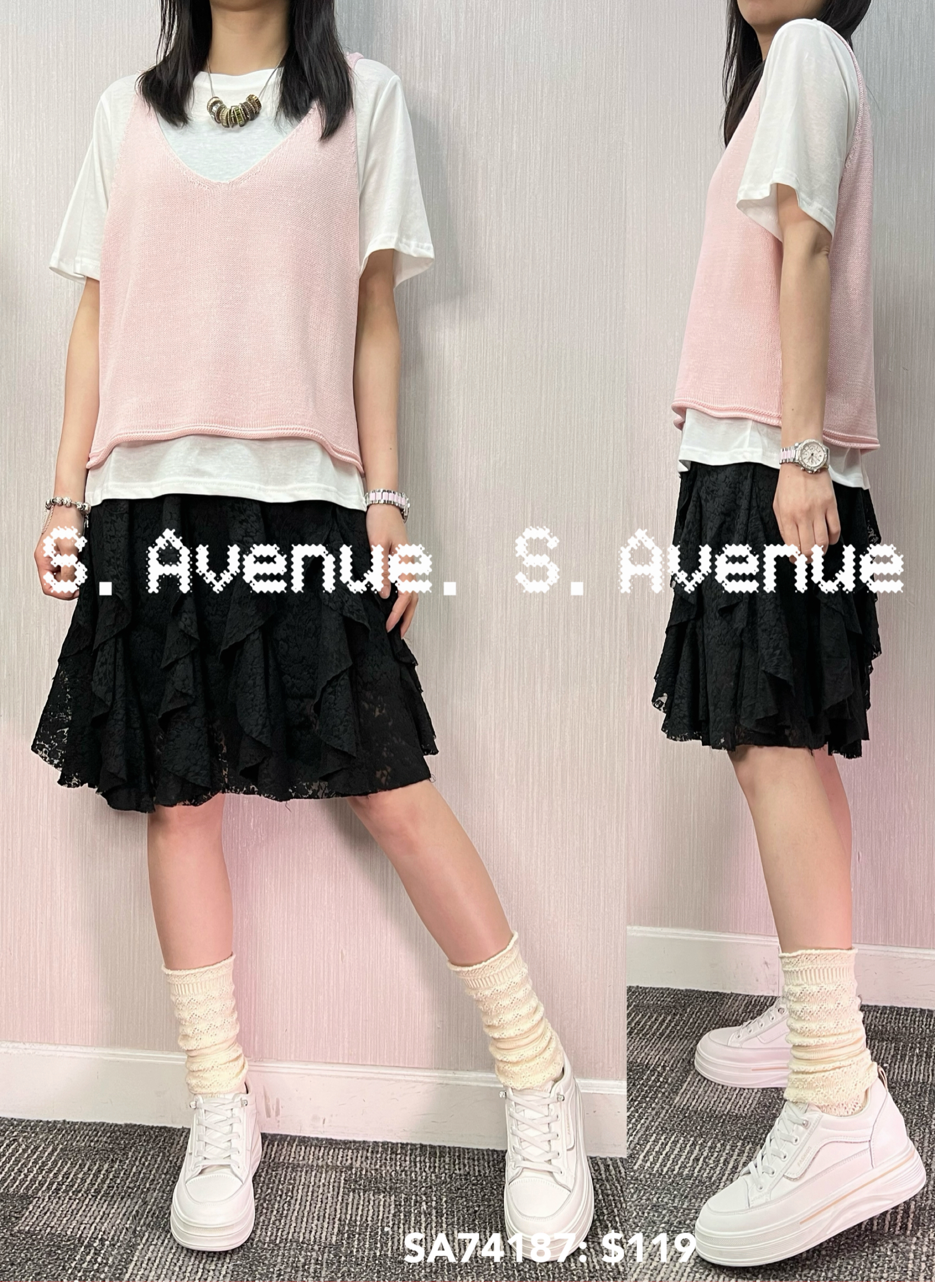 SA74187: 短袖打底top+吊帶線背心