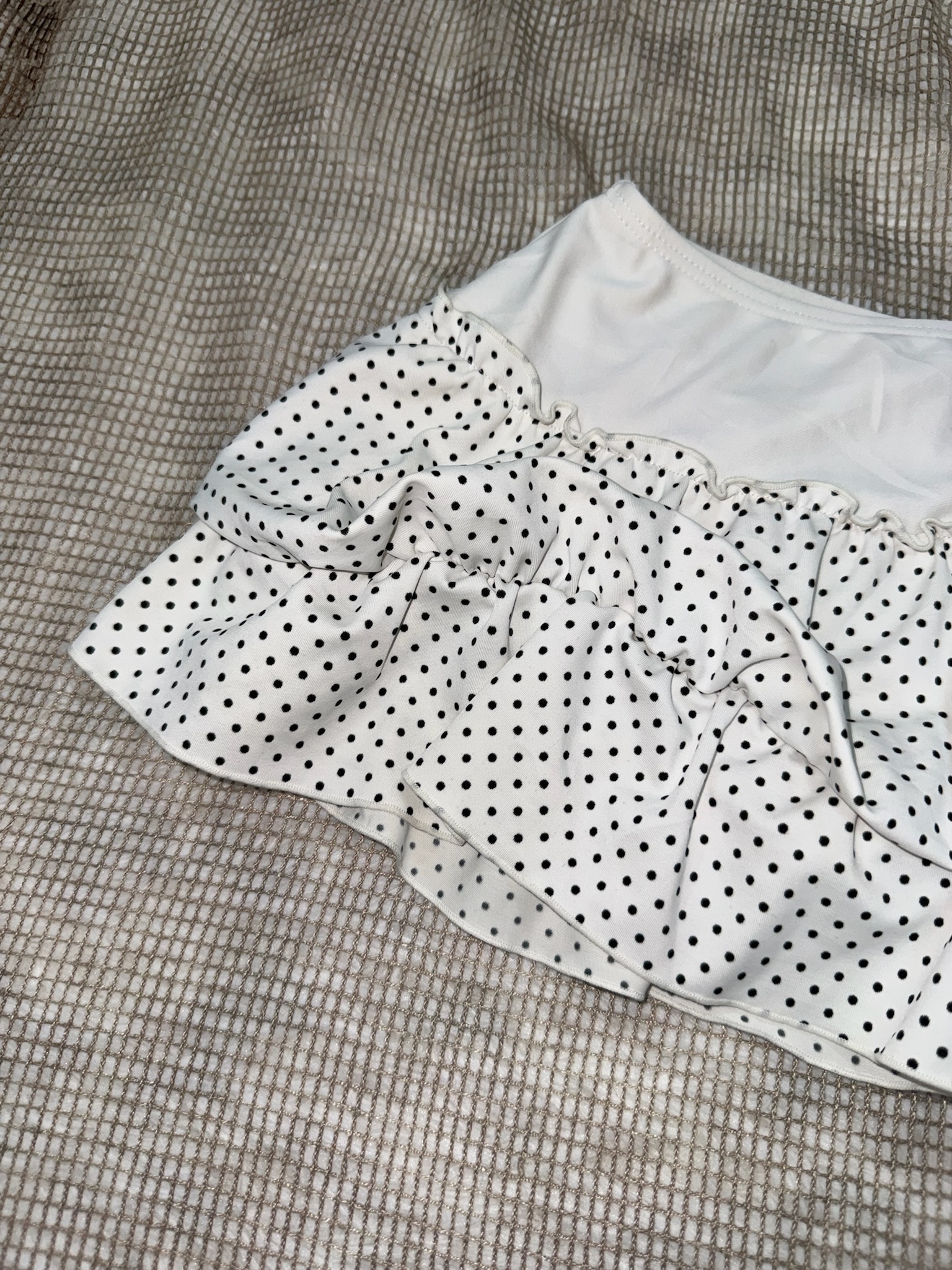 White Polka Dot Tiered Ruffle Mini Skirt