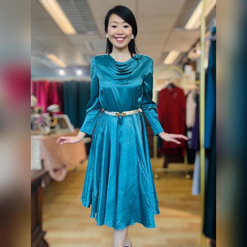 Vintage Japanese Turquoise Blue with Pearl Accent Cocktail Dress (MT2260-27)