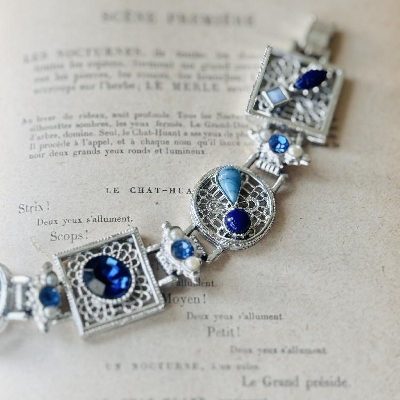 Vintage 1950-60s Silver x Blue Statement Bracelet (NZ108)