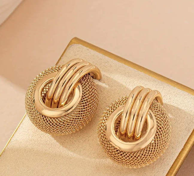 Chic Golden-Tone Hollow Mesh Sphere Earrings