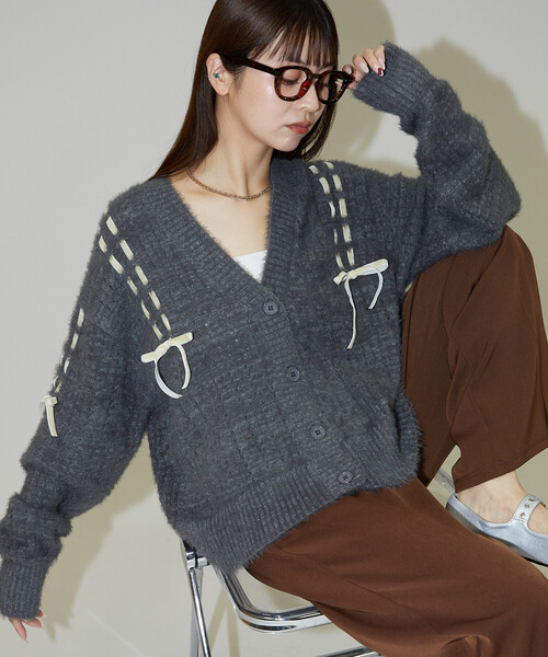 蝴蝶結綁帶針織外套