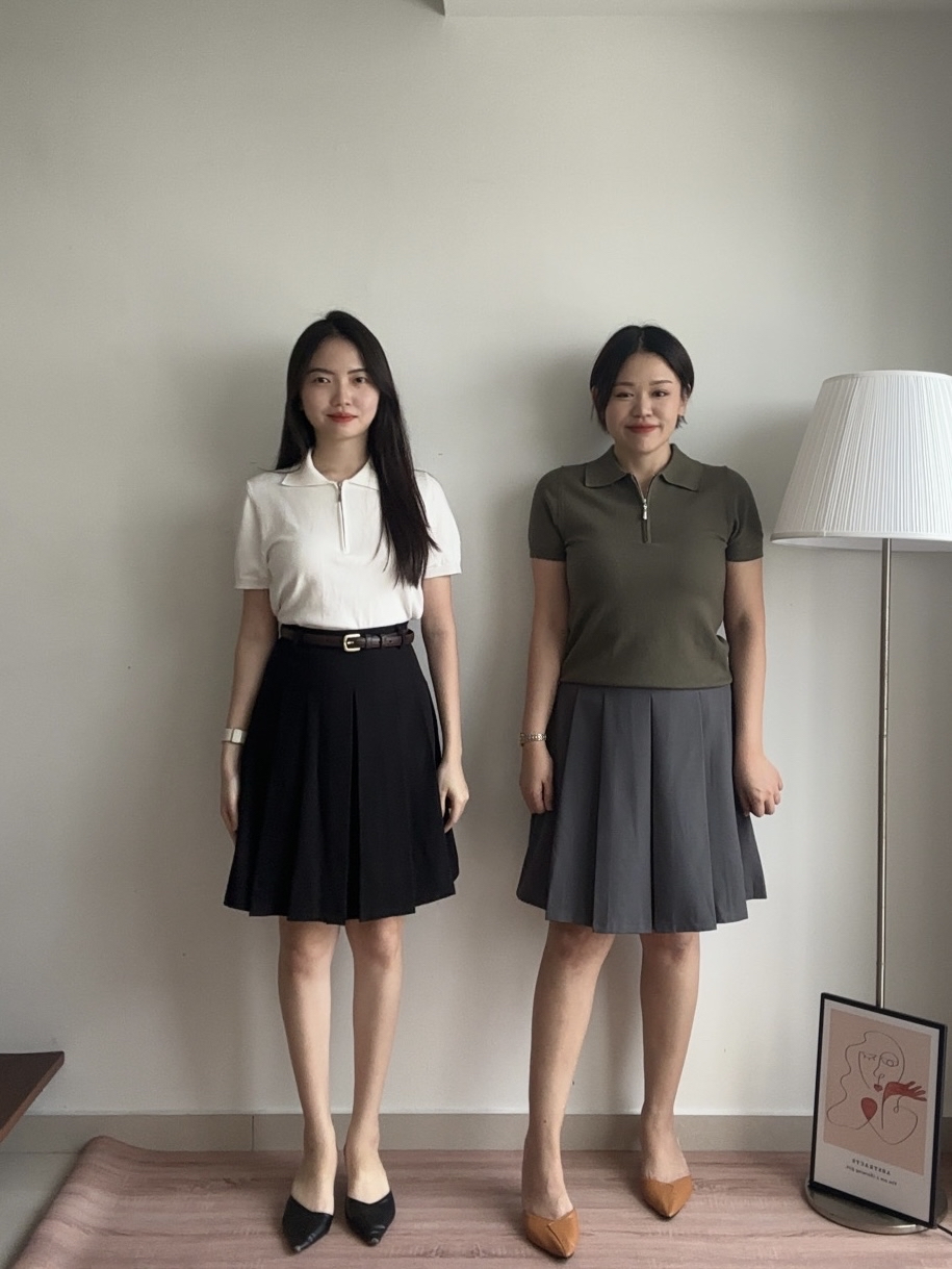 S1928 Midi Pleated Skirt - Black & Grey