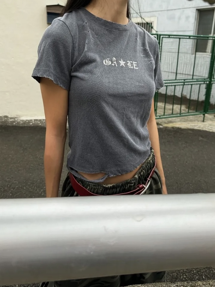 Gothic Star Distressed Crop Top