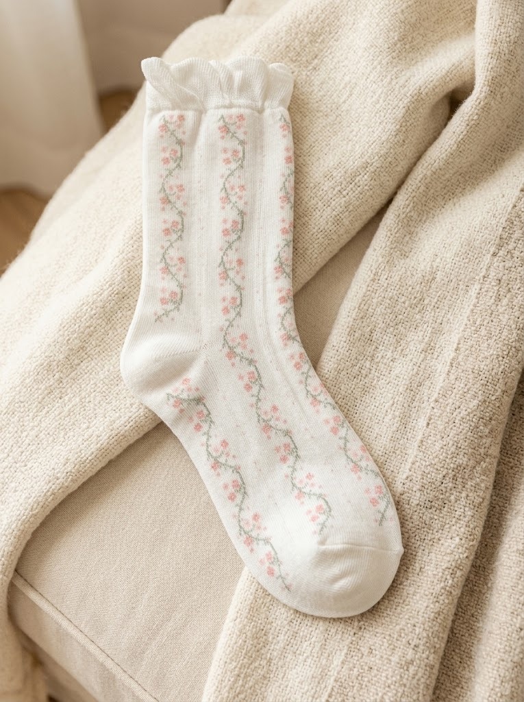 Korean Flower Stem High Crew Socks