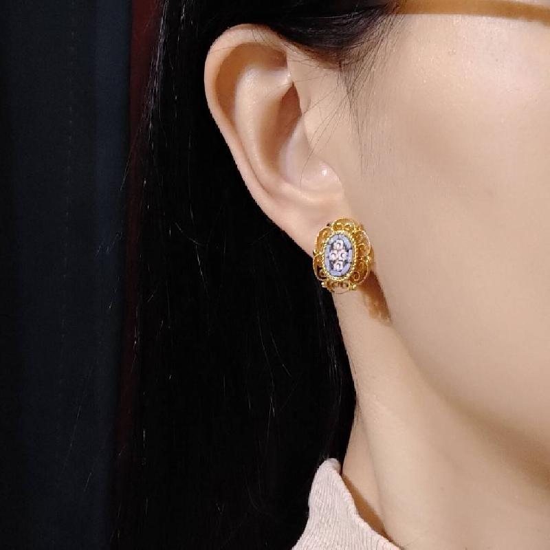 Made in Italy Modern Mosaic Filigree Edged Clip Earrings (ITMA71)