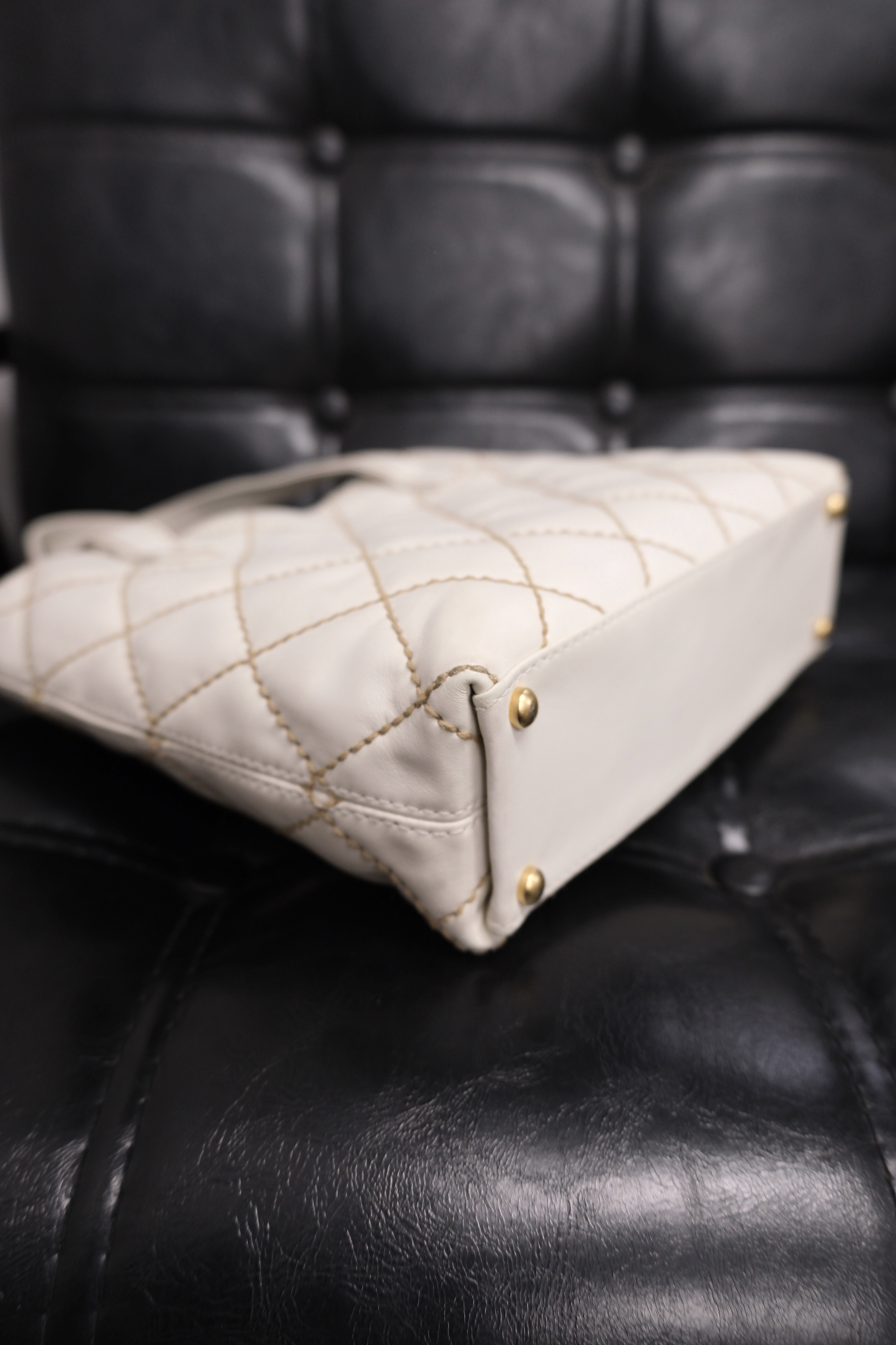 Chanel Wild Stitch Lambskin Tote bag White Gold 