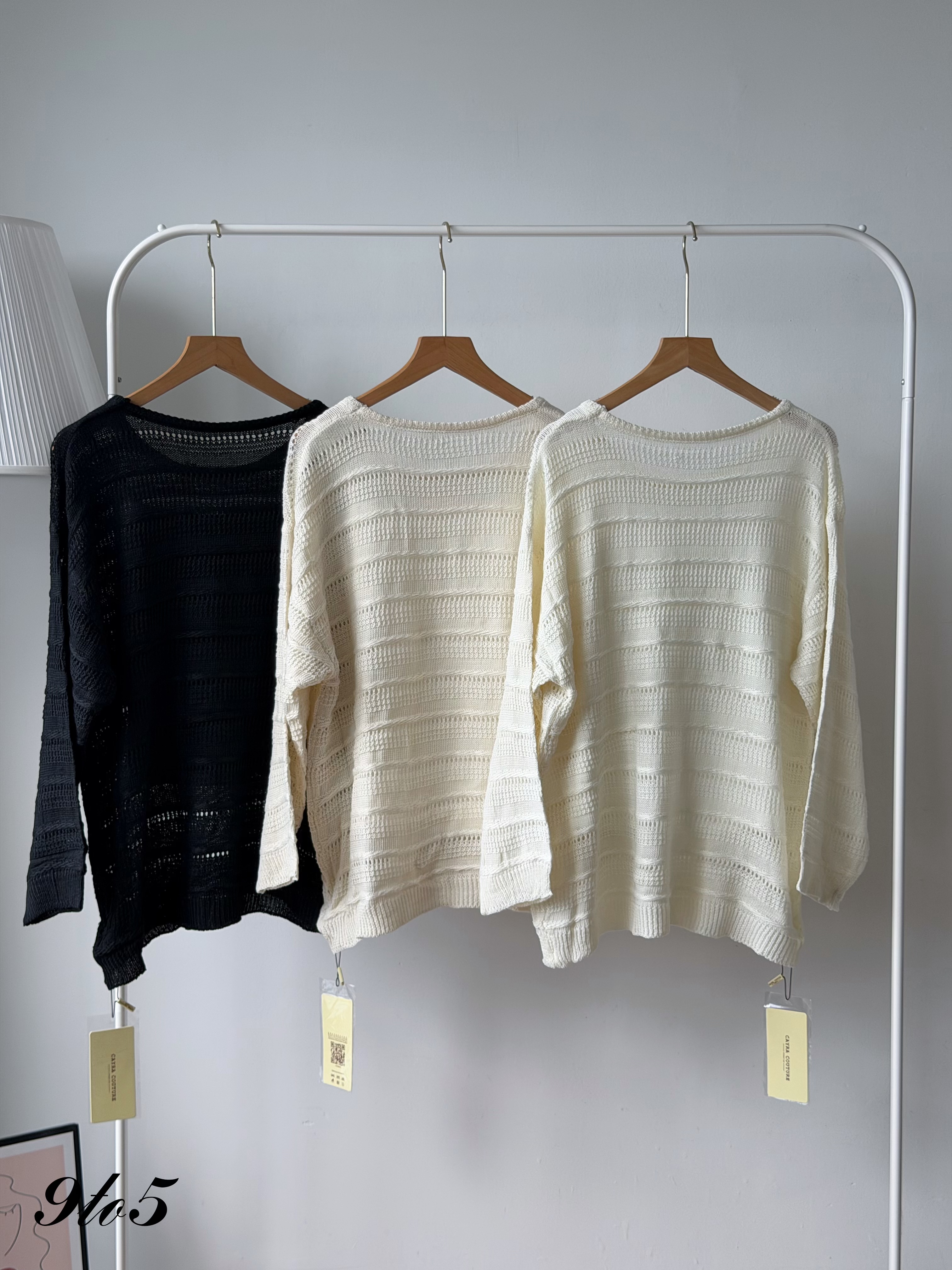 T4545 Long Sleeve Crochet Knit Sweater - 3 Colors 