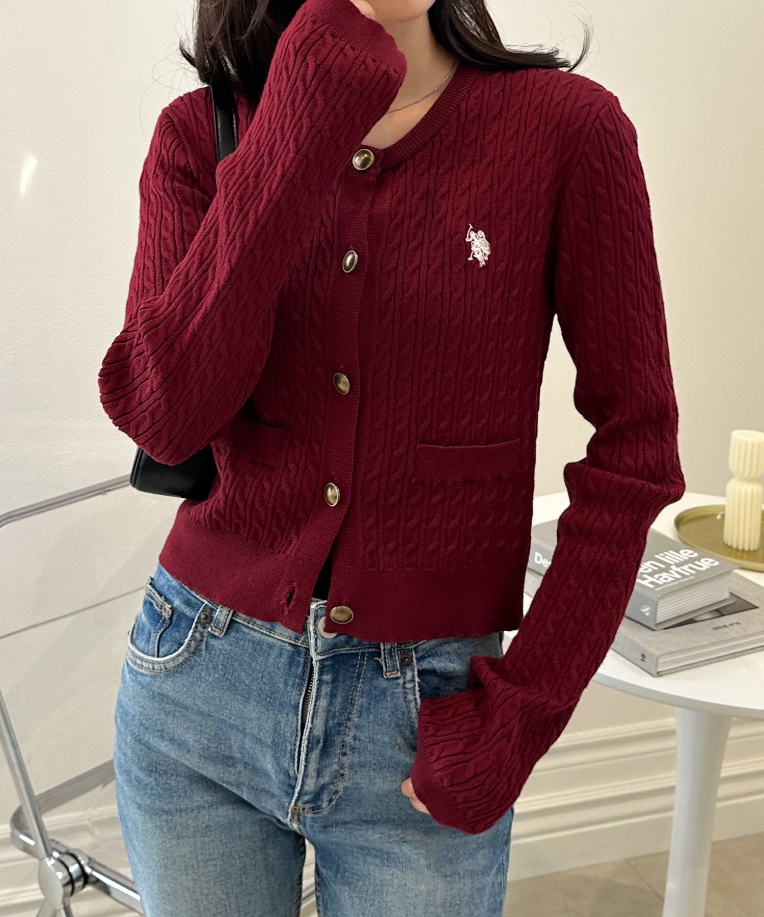 日本直送 U.S. POLO ASSN. 刺繡 修身 金扣 麻花 針織 開襟 罩衫 外套 9個顏色可選：