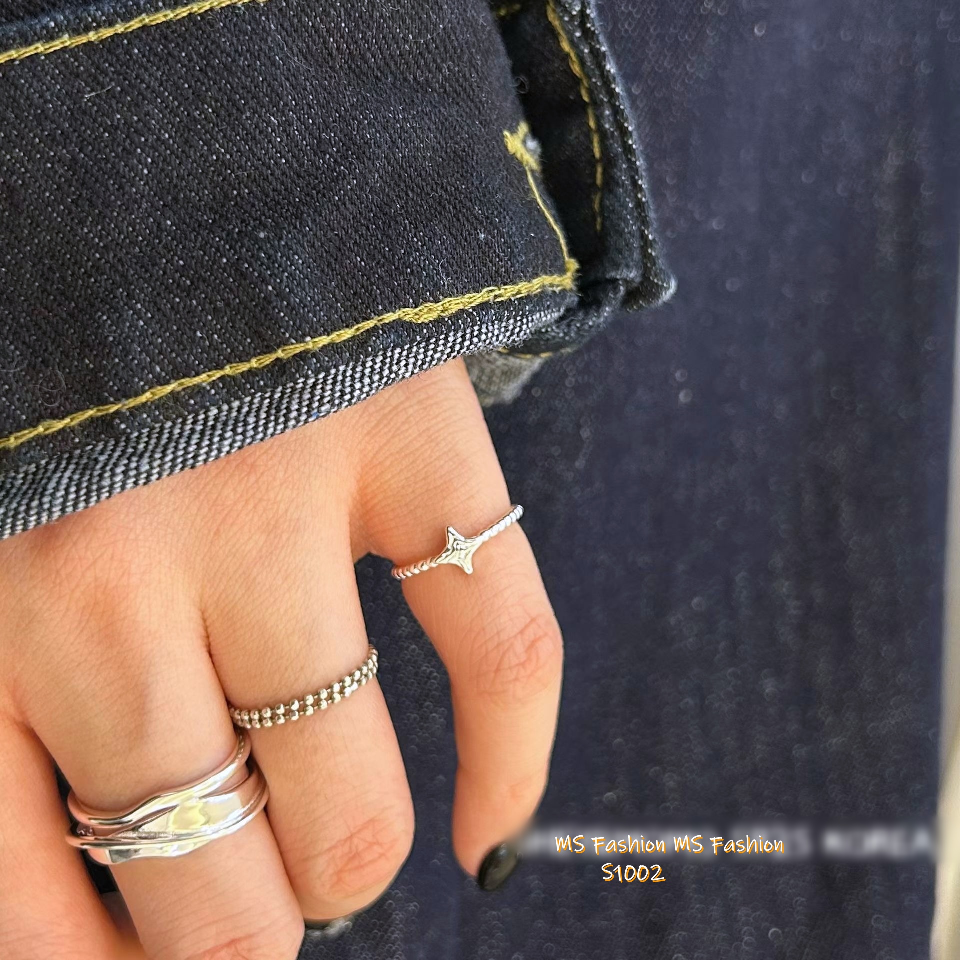 S1002 韓國🇰🇷S925純銀熔岩四芒星尾戒