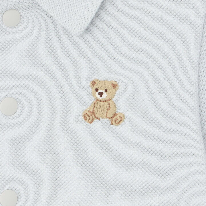 🇯🇵預訂 日本直送🇯🇵Petit Main兩色小熊刺繡翻領短袖包屁衣吊帶褲套裝