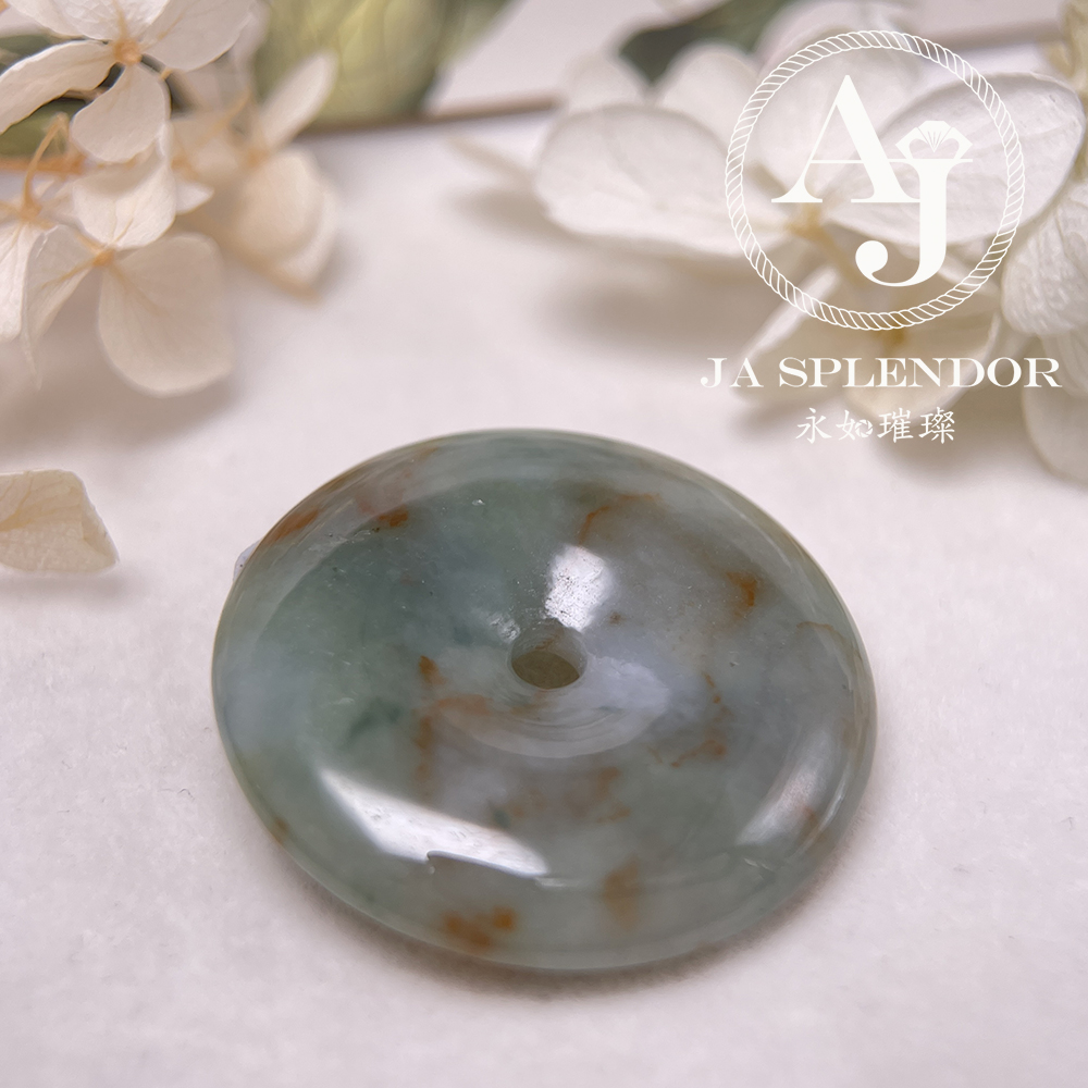 JN-223 天然翡翠A玉 特色綠映紅平安扣