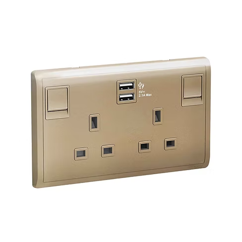 施耐德 Pieno 沉醉金 13A孖蘇有掣連Type A USB 插座