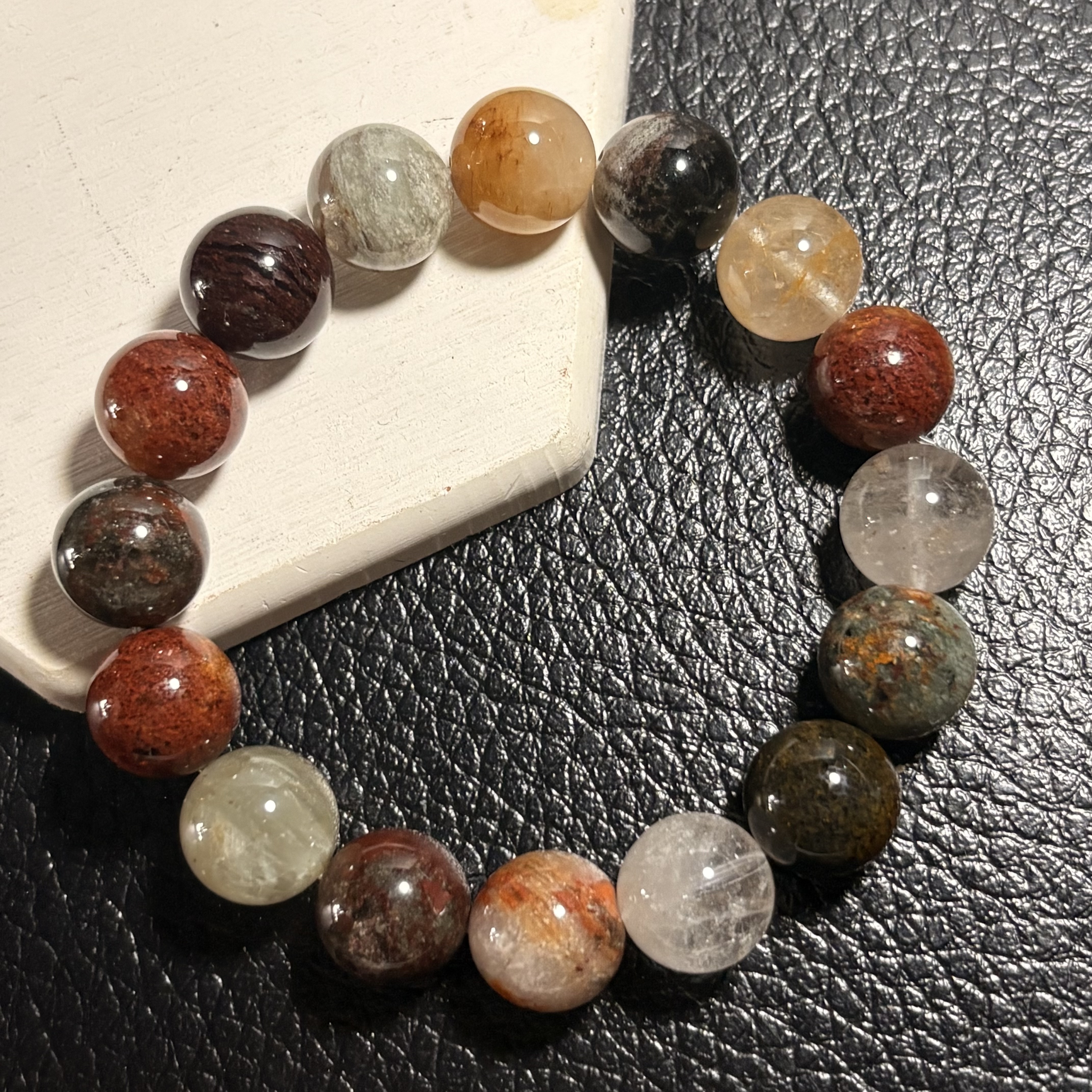 四季幽靈（彩幽靈）水晶手串 Flower Phantom Quartz No.4574丨13 mm珠17cm手圍