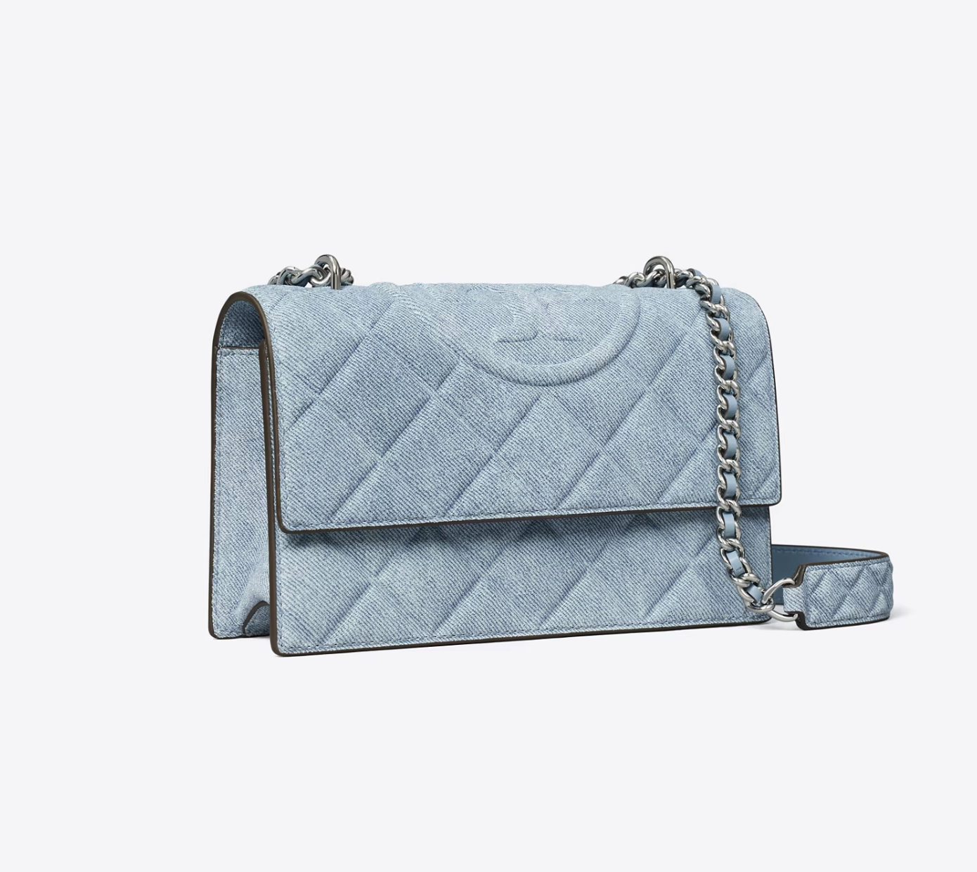 Tory Burch SMALL FLEMING DENIM-PRINT SUEDE SHOULDER BAG