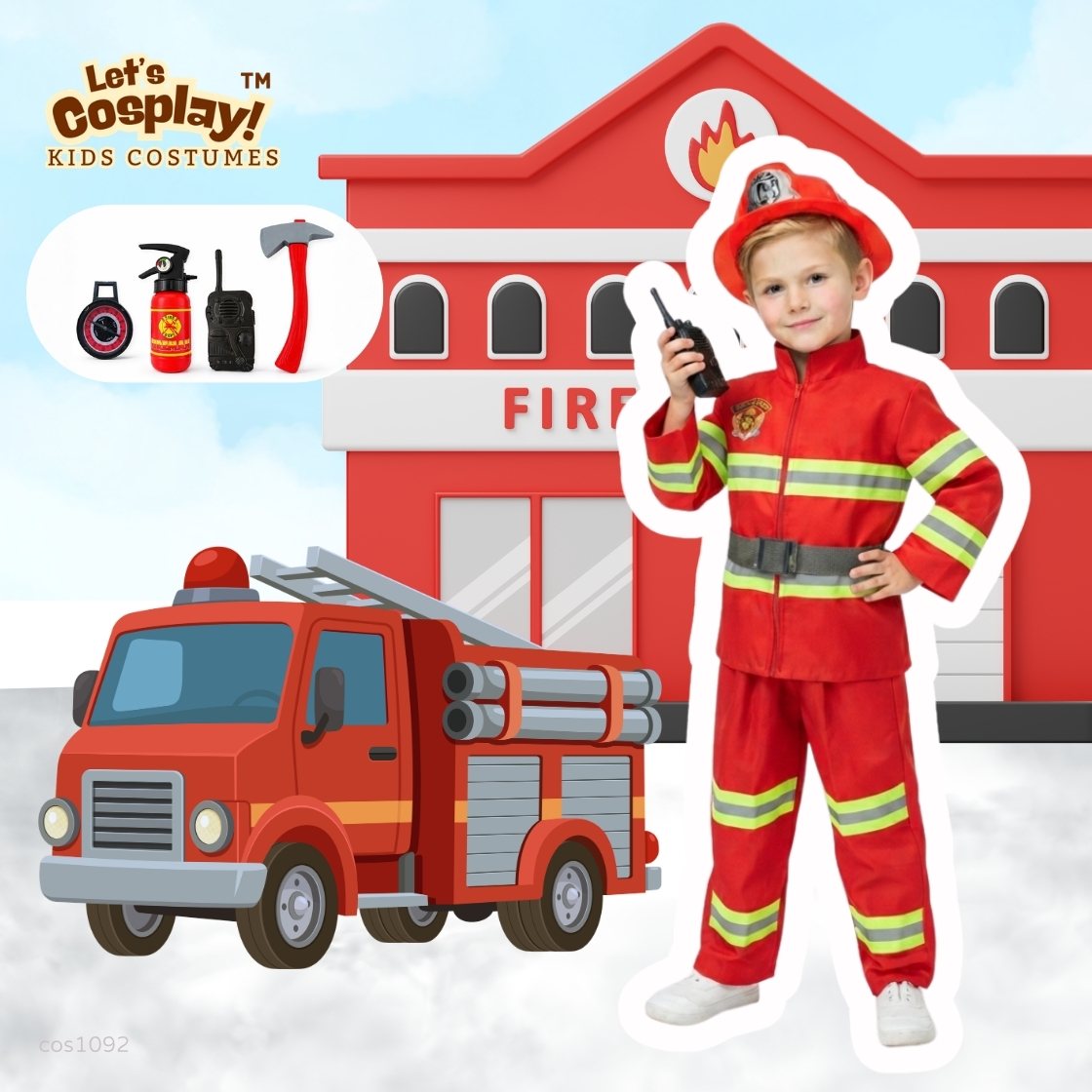 現貨 紅色兒童消防員服 Lets cosplay nurse costume for kids 兒童消防員扮演衣服 firefighter costume 兒童我的夢想職業扮演衣服 dream career costume cos1092 vbuy