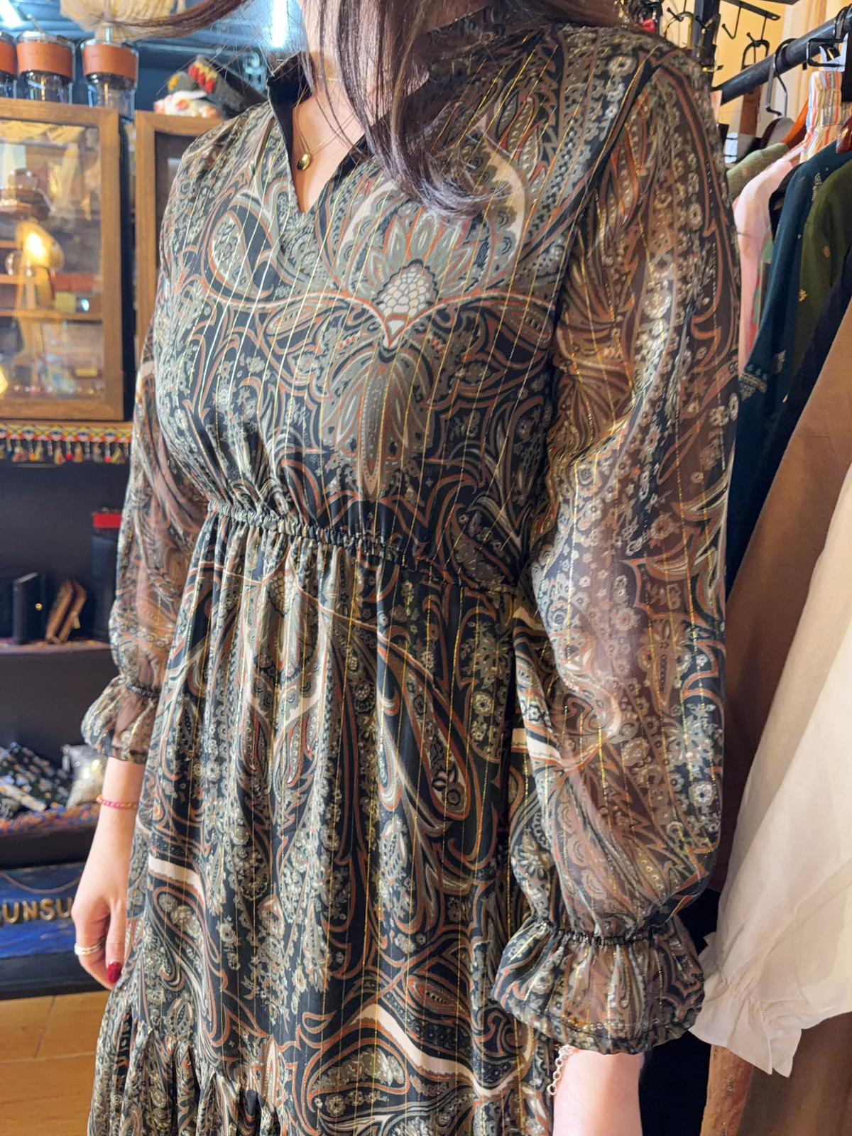 Dark Olive Green Gold lining Chiffon OP 49.5" #1365