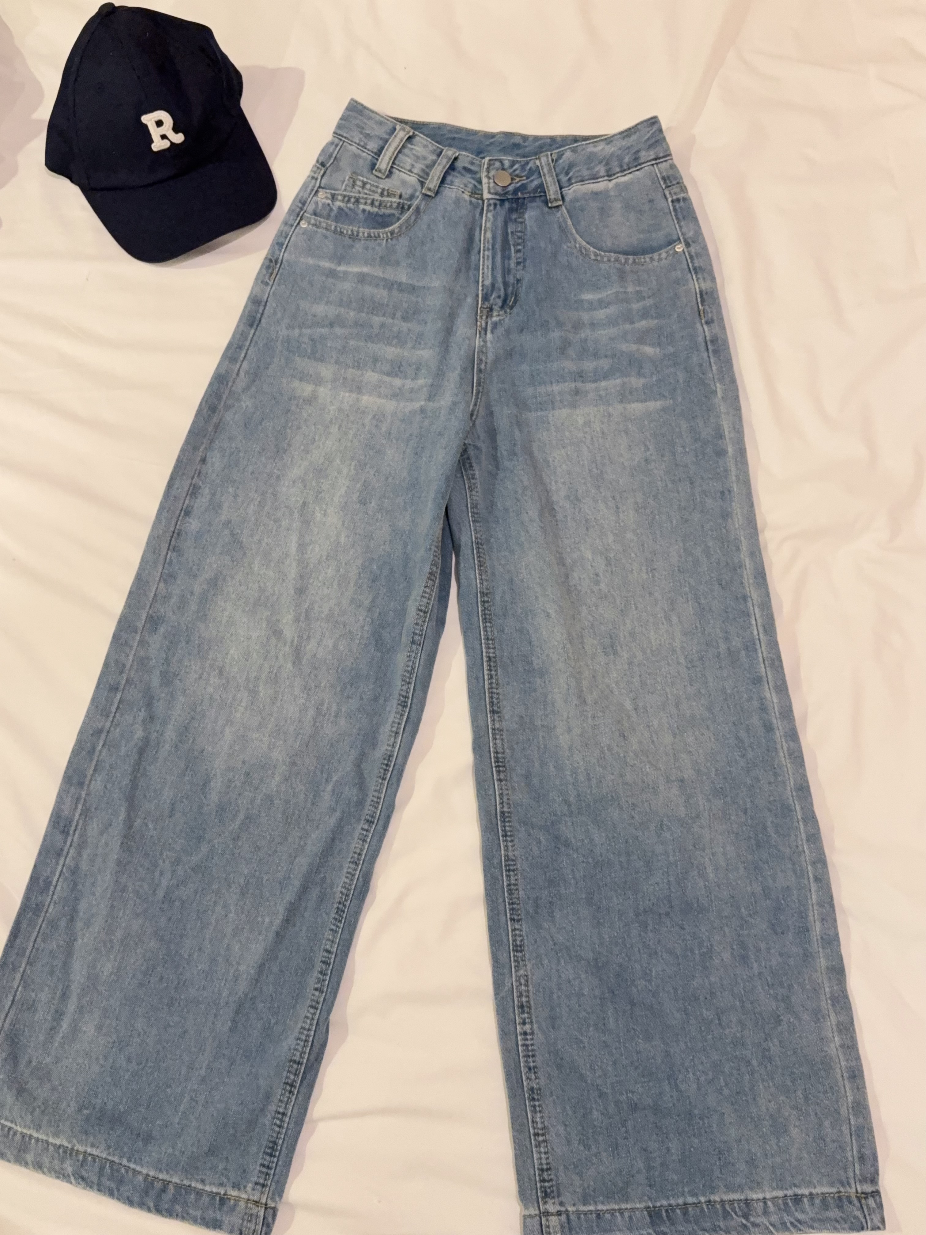 简约牛仔直筒阔腿长裤R2988