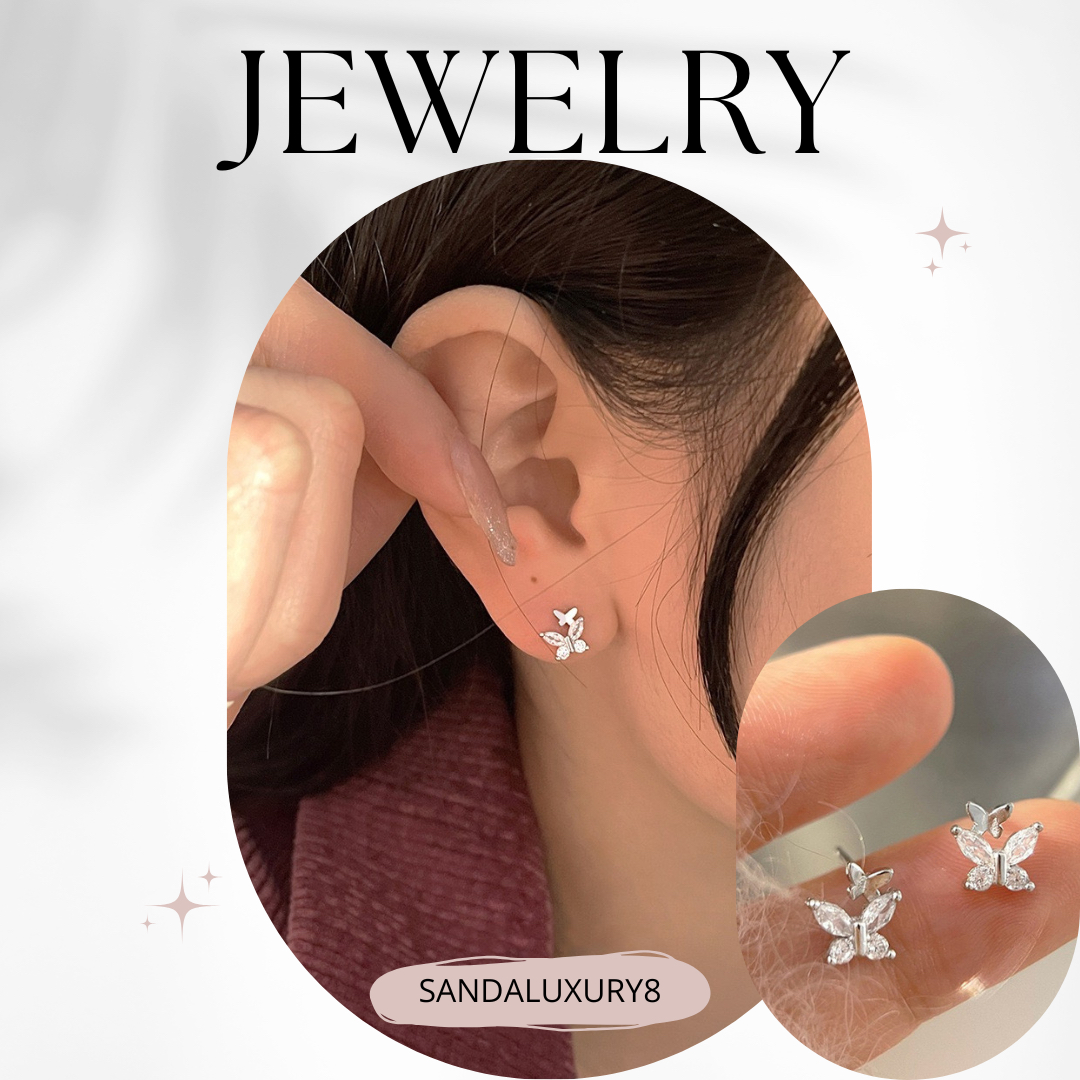 Silver Butterfly Flower Earrings