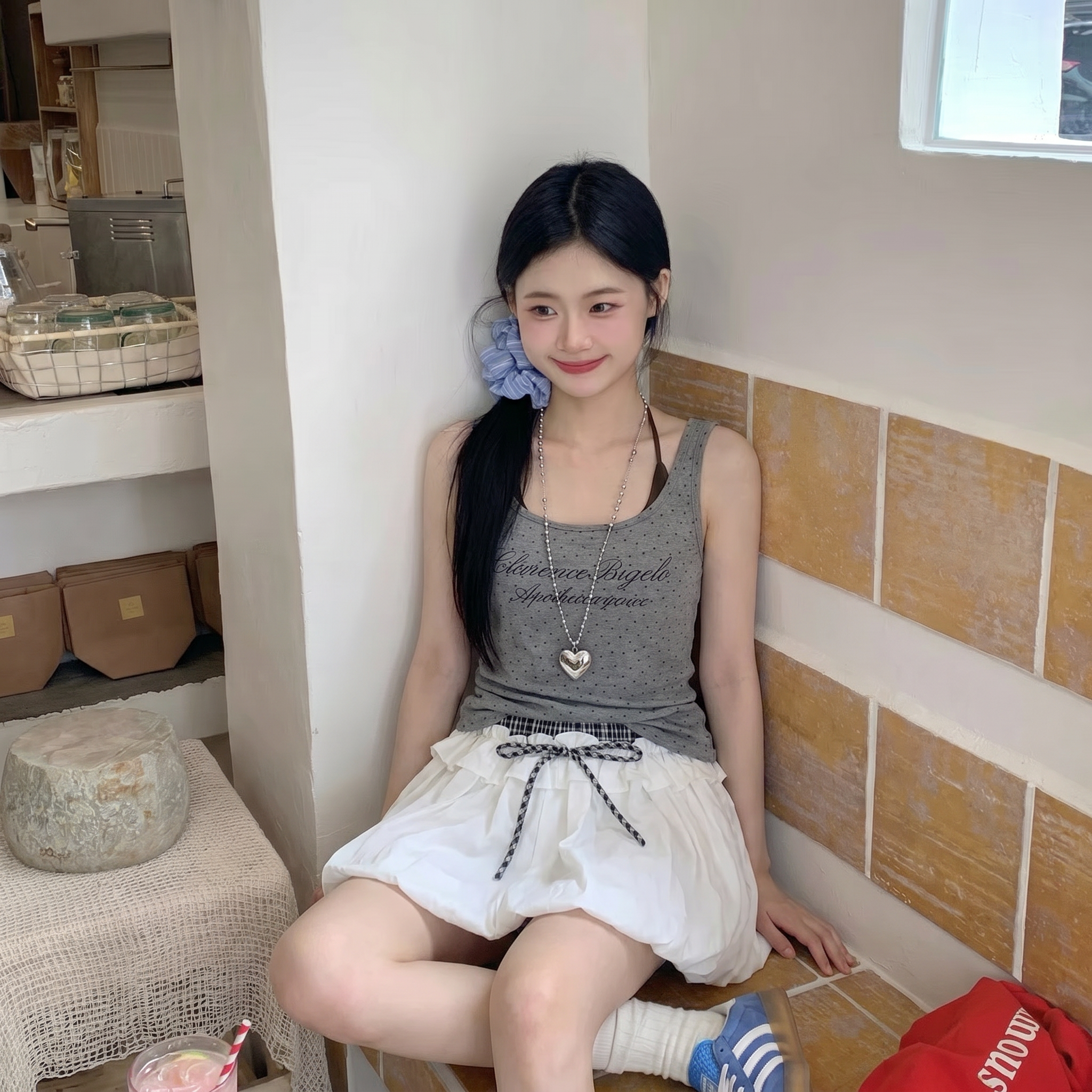 美式辣妹假两件挂脖背心 Spice Girl 2-in-1 Halter Top