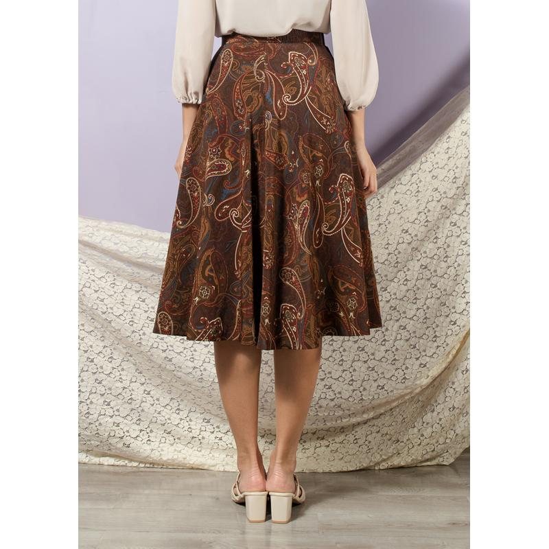 Vintage Japanese Brown Paisley Pattern Skirt - Waist 24~27" (MT1606-50)