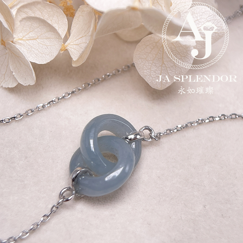 JN-2242 天然翡翠A玉 時尚愛你一生雙環吊墜連項鏈