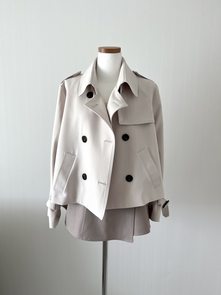Trench-Style Short Coat (Cream)