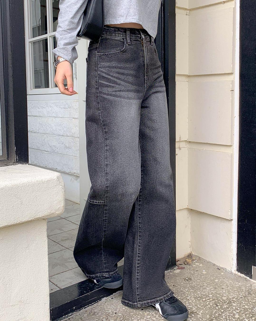 彎刀形闊腳褲 （藍/灰黑）